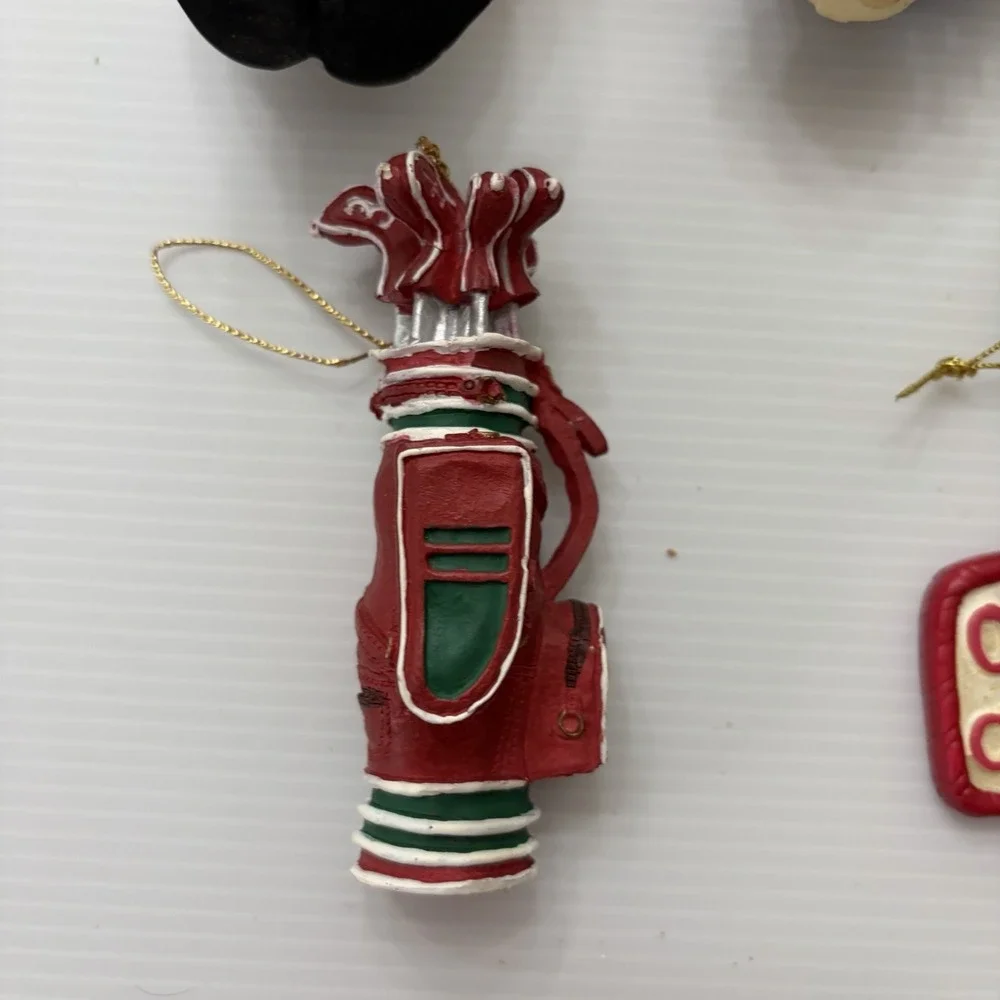 Lot Of 5 Vintage Golf Christmas Tree Ornaments Santa Snowman Golf Bag Holiday